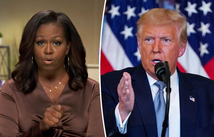 Voormalig first lady Michelle Obama en president Donald Trump.