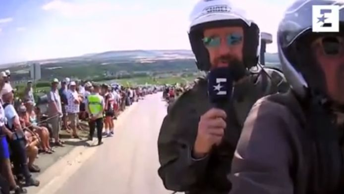 Wiggins op de moto in de Tour voor Eurosport