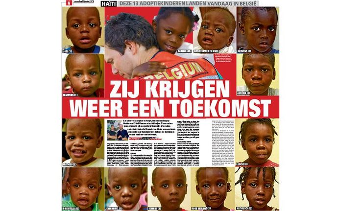 L'article avait fait la une du quotidien flamand il y a 10 ans. Ces 13 enfants ont été adoptés en Belgique après le tremblement de terre