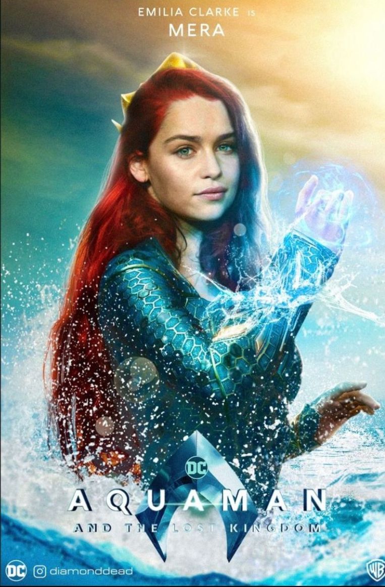 Een fan-poster met Emilia Clarke als vervanging voor Amber Heard in de nieuwe ‘Aquaman’-film. Beeld  @diamonddead op Instagram