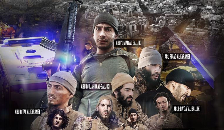 Een foto uit het blad Dabiq van IS waarin de aanslagen in Parijs worden verheerlijkt als 'terechte terreur'. Beeld Dabiq
