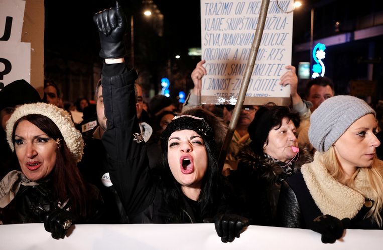 Antiregeringsdemonstranten vorig weekend in de Servische hoofdstad Belgrado. Beeld REUTERS