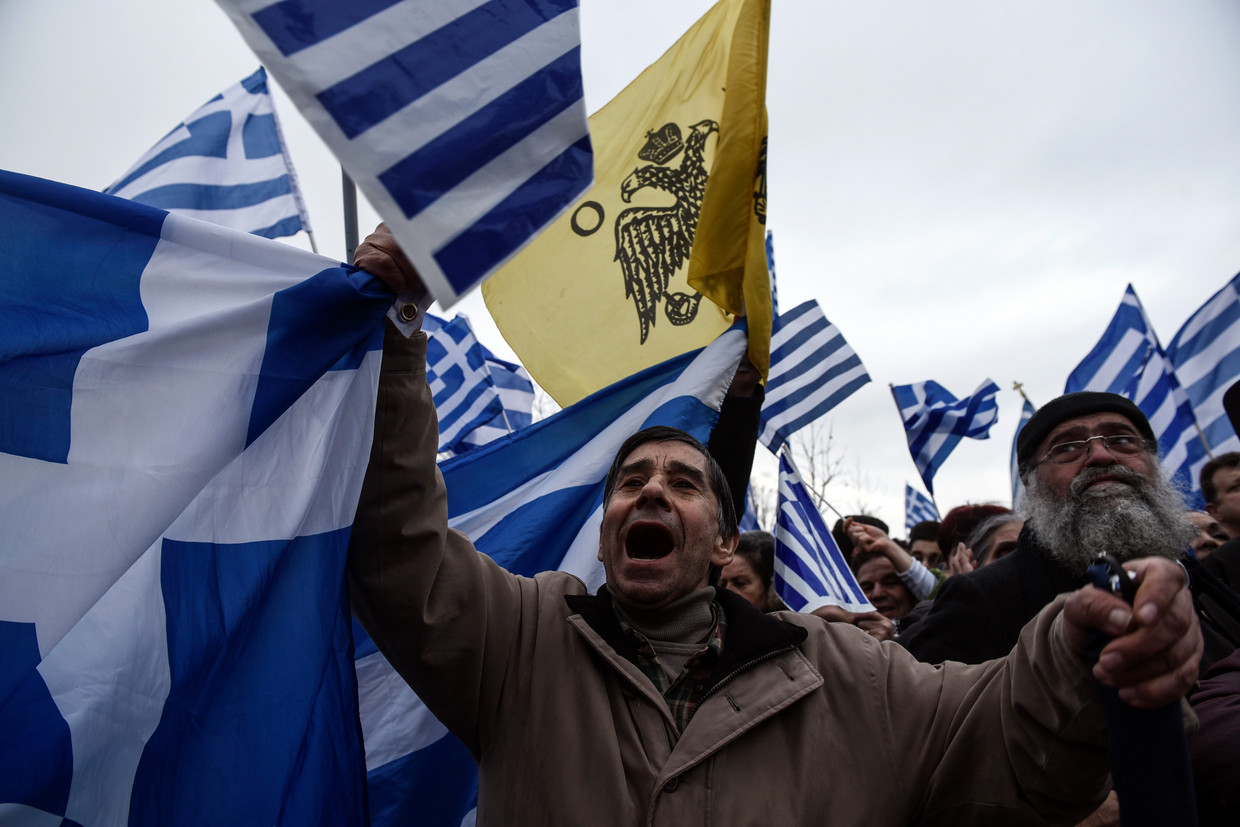 Twee weken geleden protesteerden in Thessaloniki tienduizenden Grieken al tegen 'Macedonië.' Beeld AP