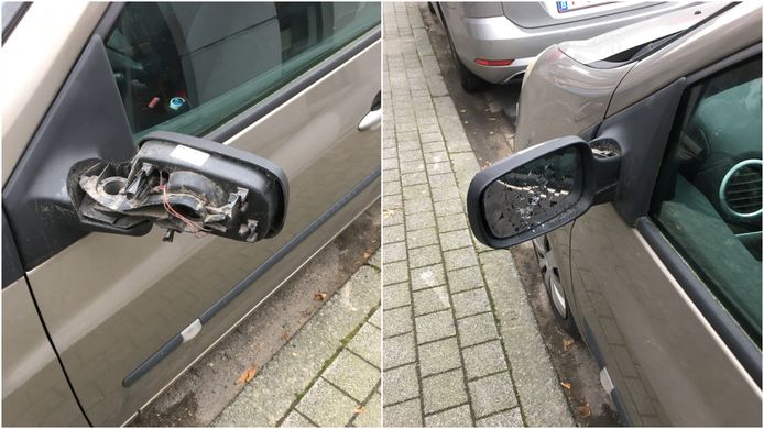 De autospiegel van de auto van Peggy Ghekiere werd vernield.