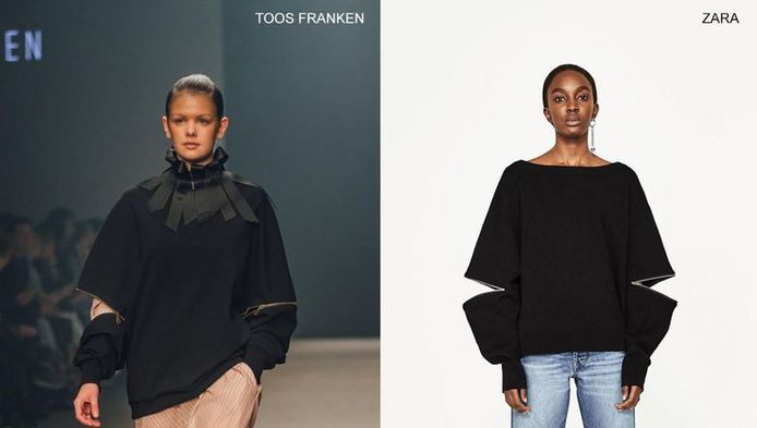 Links het originele ontwerp van Toos Franken, rechts de kopie van Zara.