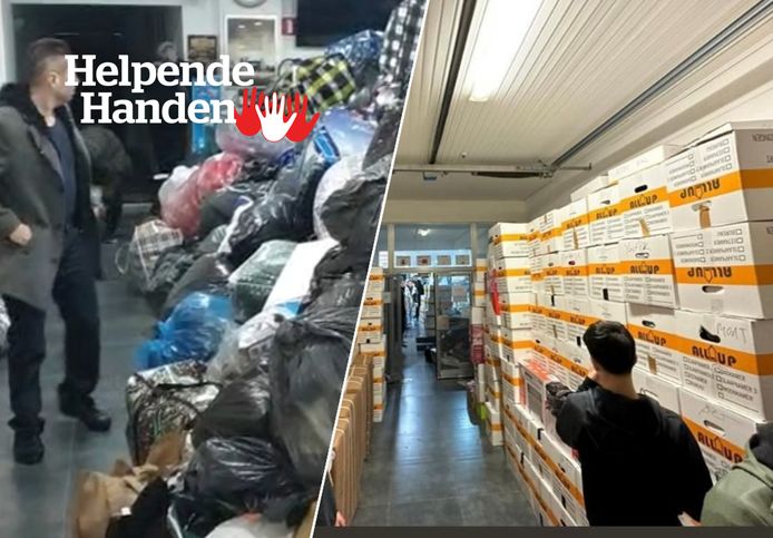 Tot diep in de nacht zijn mensen hulpgoederen voor de slachtoffers van de aardbeving in Turkije naar de Selimiye moskee komen brengen.