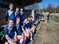 Het Wageningse studententeam mannen van de WUR gaat naar het EK voetbal voor studententeams, hier poseren ze vlak voor hun benefietwedstrijd tegen  het Schotse John o'Groats FC op stadion de Wageningse Berg.