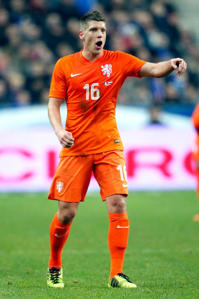 Stijn Schaars tijdens zijn laatste interland voor Oranje, tegen Frankrijk op 5 maart 2014.