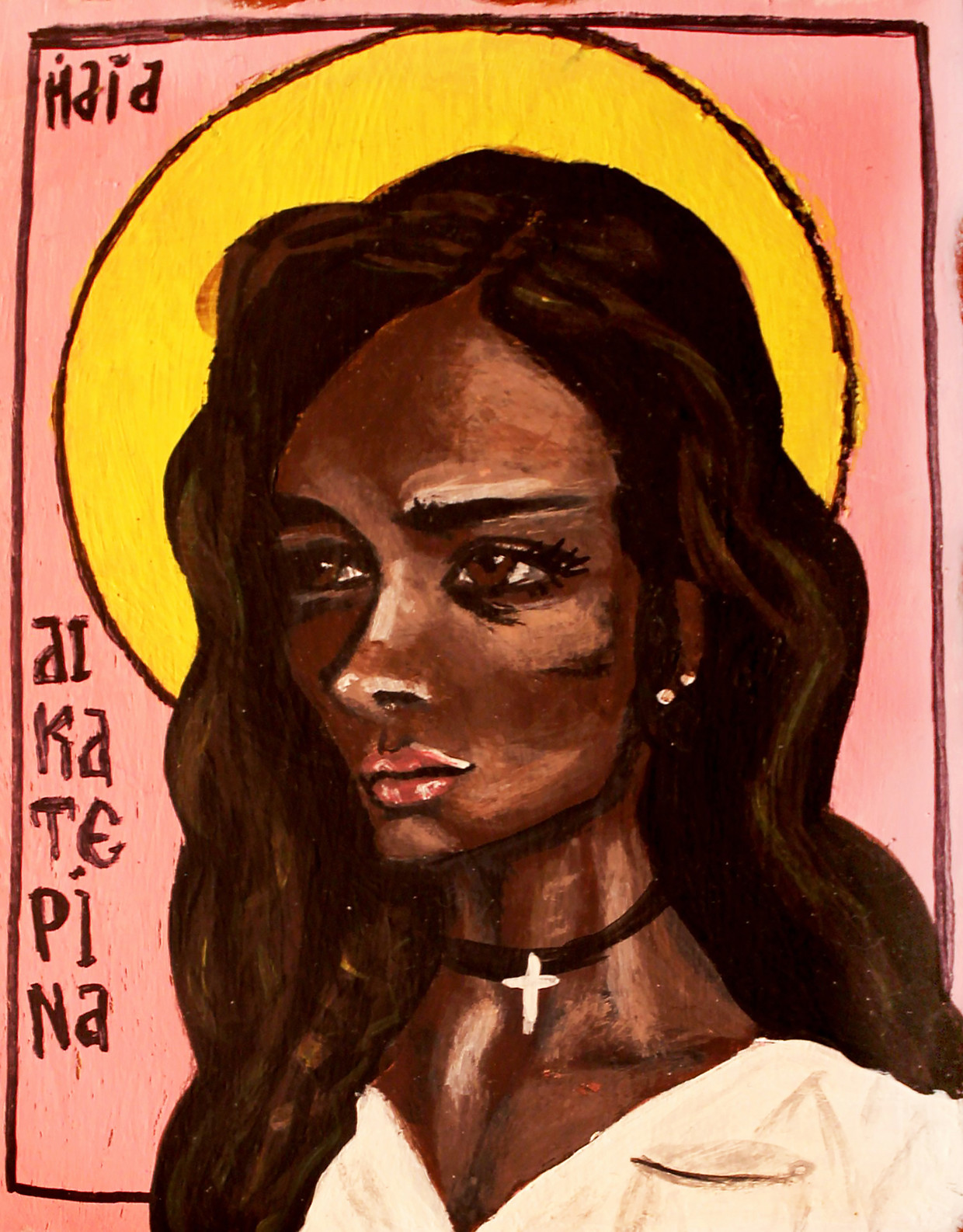 Modern icoon van Catharina door Gracie Morbitzer van de site The Modern Saints.com Beeld Gracie Morbitzer