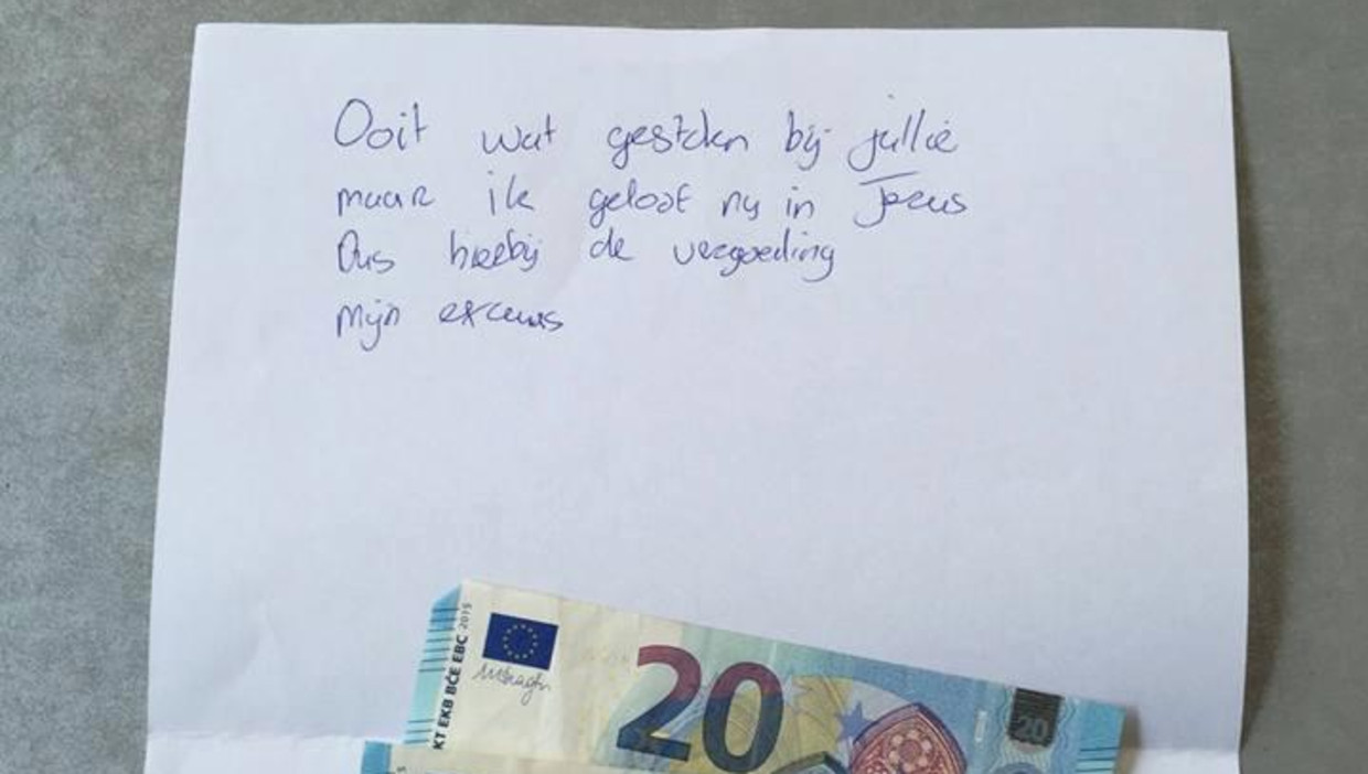 Het briefje van de bekeerde dief. Beeld Intersport Evink