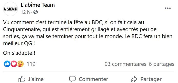 Le changement de lieu avait déjà été annoncé  sur le groupe Facebook de l’événement.