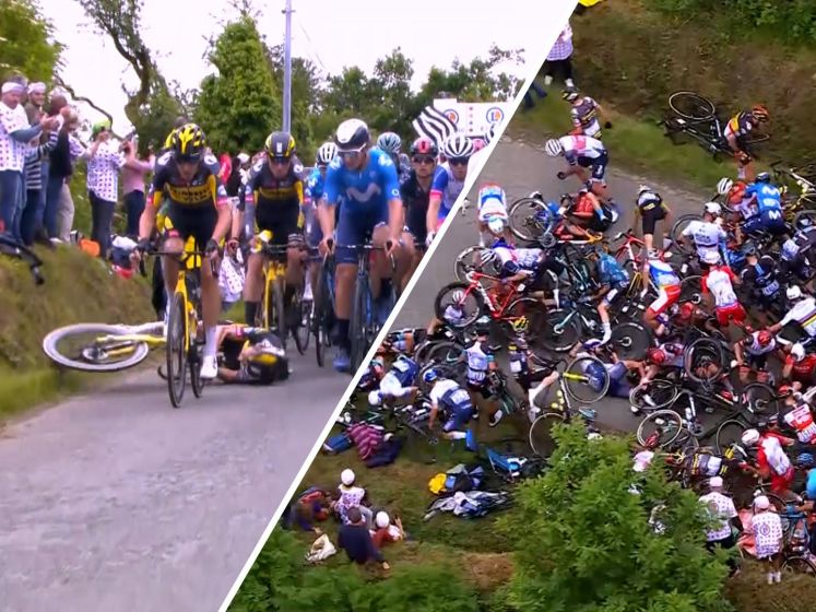 Supporter veroorzaakt enorme valpartij bij eerste etappe Tour