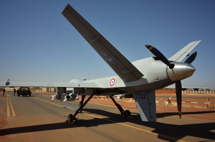 Illustratiebeeld. Een Franse drone op de militaire vliegbasis bij de Nigerese hoofdstad Niamey.