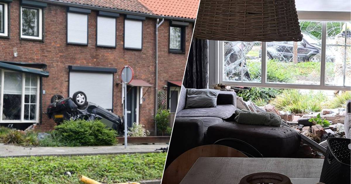 Bizar ongeluk in Terneuzen: ‘Ik wist niet wat ik zag, opeens lag er een auto op zijn kop in mijn tuin’.