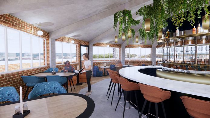 Een impressie van hoe de watertoren er volgens ontwerper Leslie van Breugel uit zou kunnen komen te zien.