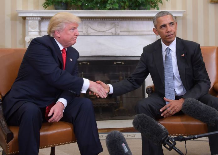 Donald Trump en Barack Obama tijdens een transitiemeeting toen Obama nog president was.