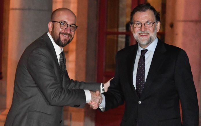 Premier Charles Michel ontvangt de Spaanse premier Mariano Rajoy op Hertoginnedal.