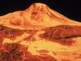 Impressie van de vulkaan Maat Mons op Venus, op basis van radarbeelden van Magellan.