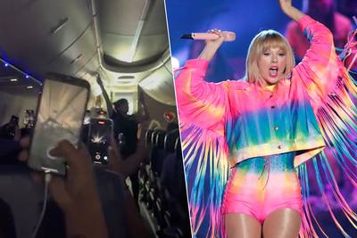 KIJK. Taylor Swift-fans nemen al zingend vertraagd vliegtuig over: “Stel je voor dat je geen fan bent en hoort deze onzin”