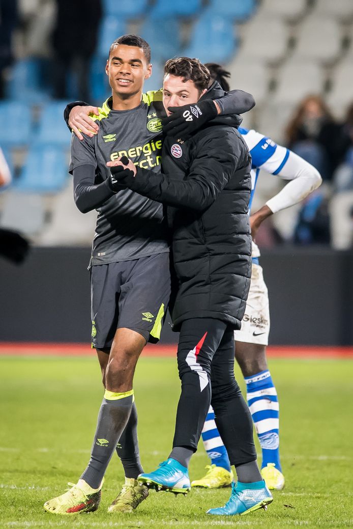 DOETINCHEM, De Vijverberg, 19-01-2018, Voetbal, Jupiler League, Seizoen 2017 / 2018. De Graafschap - Jong PSV. Vreugde bij Jong PSV speler Cody Gakpo na afloop. Einstand 2-3.