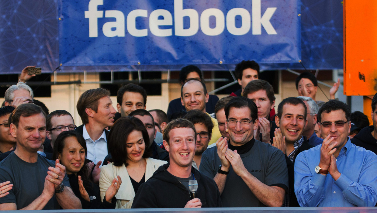 Mark Zuckerber bij de beursgang van Facebook Beeld AP