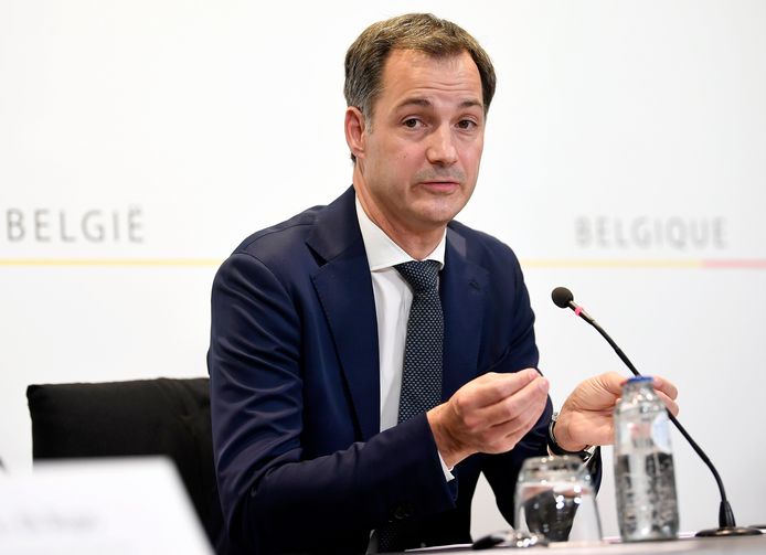 Premier Alexander De Croo (Open Vld) tijdens de persconferentie.