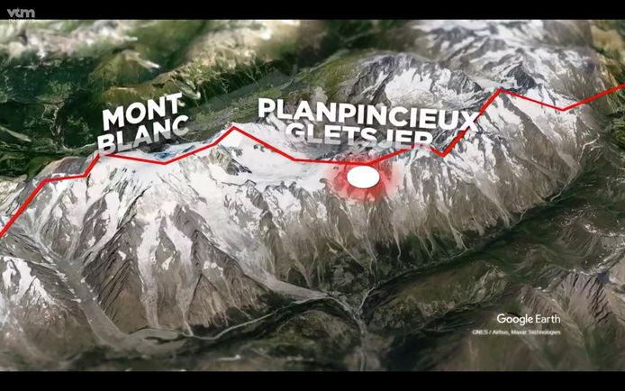 Een deel van de Planpincieux-gletsjer dreigt in te storten.