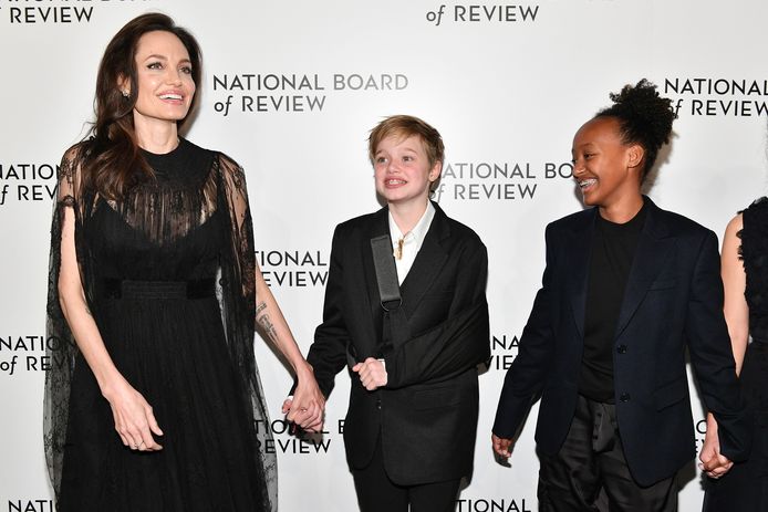 Angelina, Shiloh en Zahara in 2018.