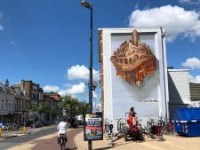 Mooiste panden van Straatweg op muurschildering aan begin van Amsterdamsestraatweg in Utrecht