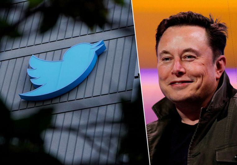 Het hoofdkantoor van Twitter in San Francisco en Elon Musk. Beeld Mike Blake / Reuters en Godofredo A. Vásquez / AP Photo