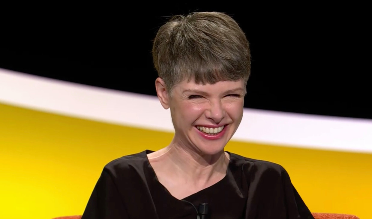 Catherine Van Eylen in 'De slimste mens ter wereld'. Beeld SBS