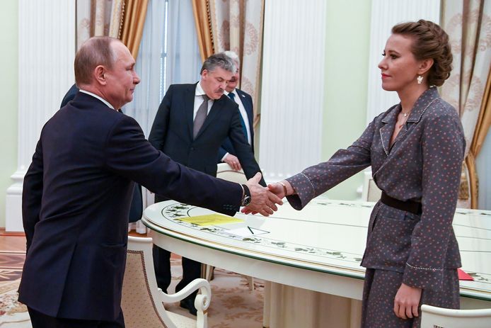 Ksenia Sobtsjak tijdens haar ontmoeting met de Russische president in 2018