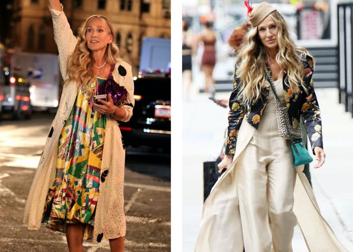 Actrice Sarah Jessica Parker als Carrie Bradshaw op de set van ‘And Just Like That’.