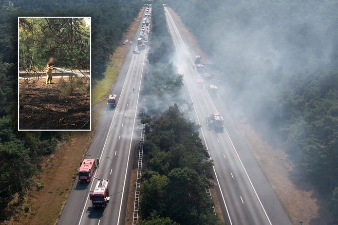 Bermbrand op de A28 tussen Harderwijk en Nunspeet.