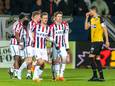 Willem II-spelers vieren feest na de 1-0 tegen FC Eindhoven. De topper eindigde uiteindelijk in 3-0 voor de Tilburgers.