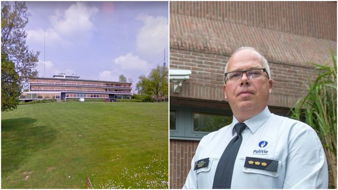 Links het politiecommissariaat van de zone Zennevallei in Sint-Pieters-Leeuw. Rechts korpschef Mark Crispel.