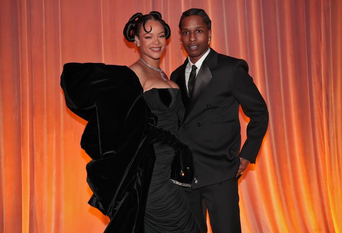 Rihanna and her partner A$AP Rocky at the Golden Globes.