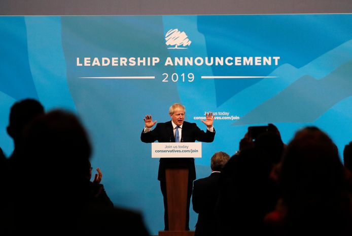 De nieuwe premier van Groot-Brittannië, Boris Johnson, geeft een speech na de bekendmaking van zijn overwinning.