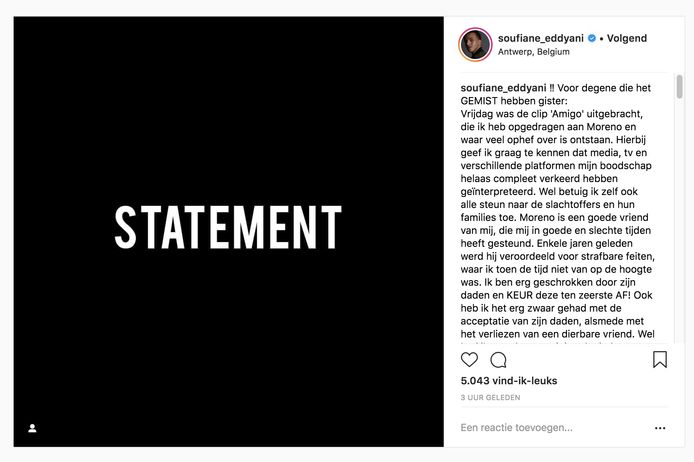 Soufiane Eddyani maakt statement op Instagram.