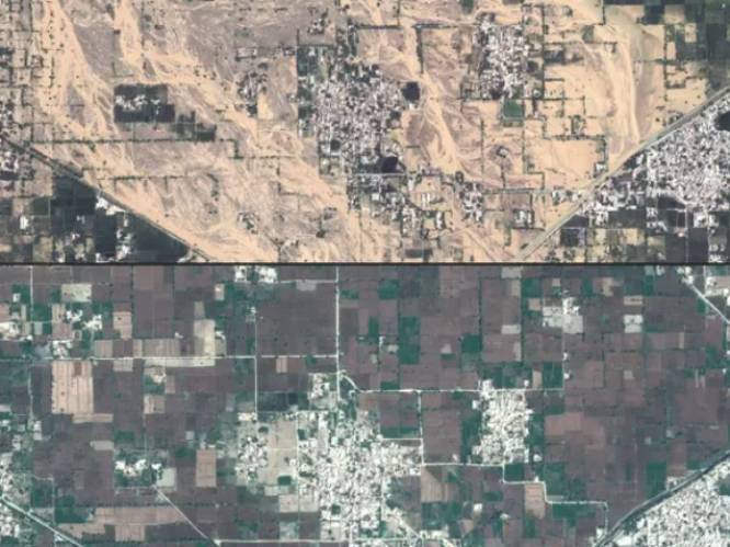 Satellietbeelden voor en na tonen schade door zware overstromingen in Pakistan: “Ongekende klimaatcatastrofe”
