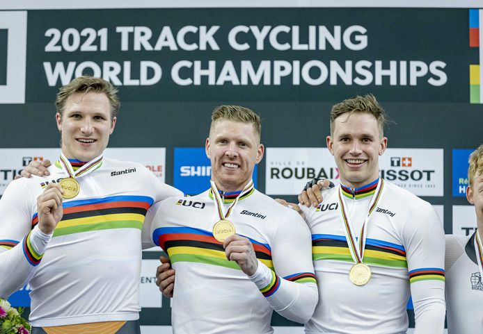 Jeffrey Hoogland, Roy van den Berg en Harrie Lavreysen.