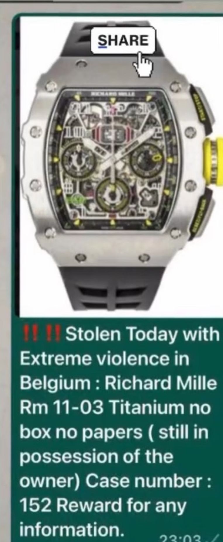 Het gestolen horloge van Bart Versluys. Beeld rv