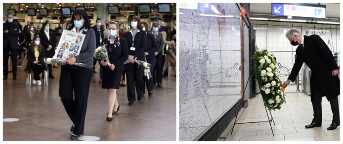 De dag begon vanochtend met een herdenking op Brussels Airport. Ook in metrostation Maalbeek legde koning Filip een krans neer.