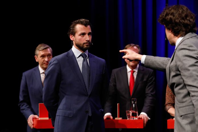 De lijsttrekkers Sybrand Buma (CDA), Thierry Baudet (Forum voor Democratie), Alexander Pechtold (D66) en Jesse Klaver (GroenLinks) debatteren in De Balie in Amsterdam