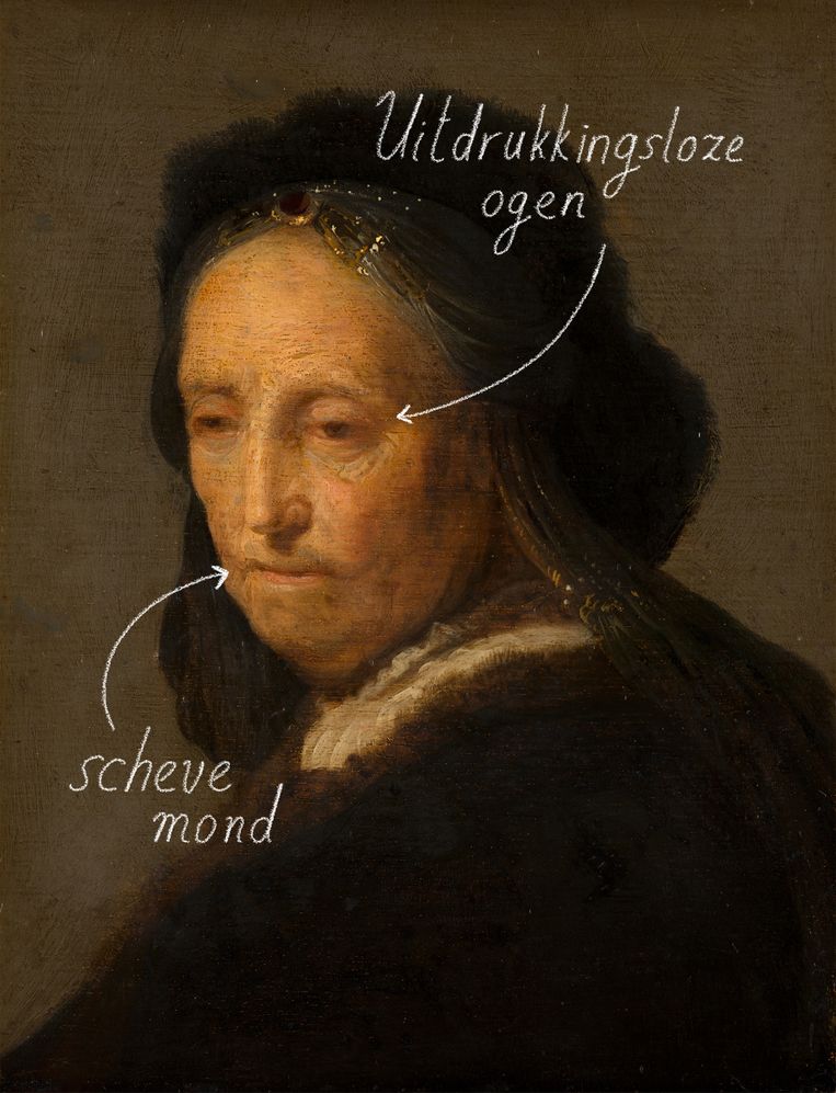 ‘Studie van een oude vrouw’. Met haar ‘scheve mond en uitdrukkingsloze ogen’ kon dit portret nooit van Rembrandt zijn, luidde de kritiek op deze aankoop van voormalig Mauritshuis-directeur Bredius, die er de moeder van Rembrandt in zag. Beeld Mauritshuis