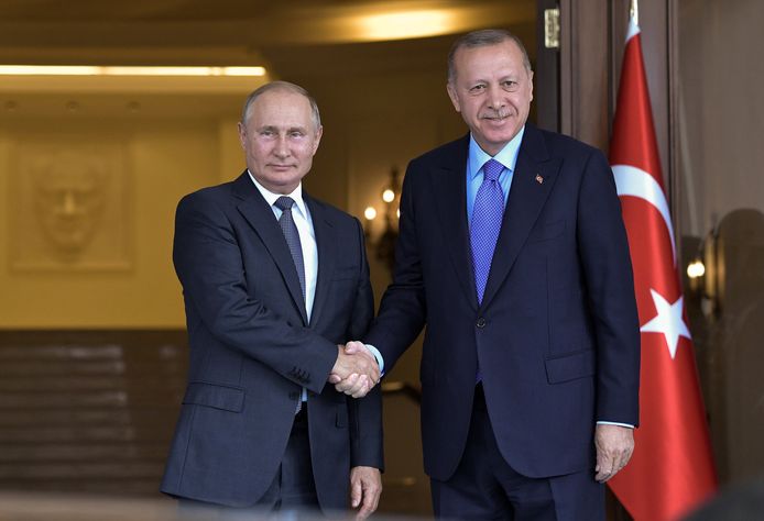 Poetin en Erdogan bij een eerdere ontmoeting in Ankara in september.