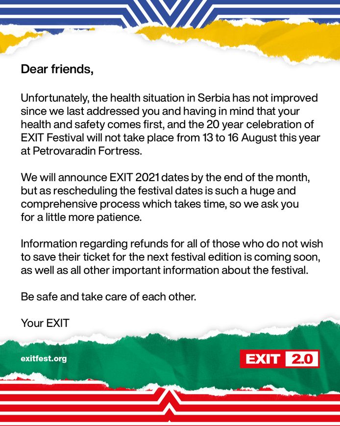 De boodschap van de organisatie van het Exit Festival.