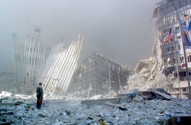 De puinhopen na de aanslagen op het World Trade Center in New York in 2001. Beeld AFP