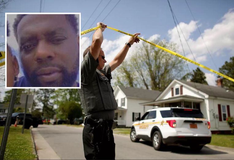 Een agent aan het plaats delict. Inzet: slachtoffer Andrew Brown junior. Beeld AP - Facebook