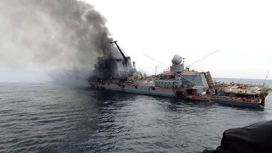 Het Russische oorlogsschip Moskva dat vorige week is gezonken in de Zwarte Zee.